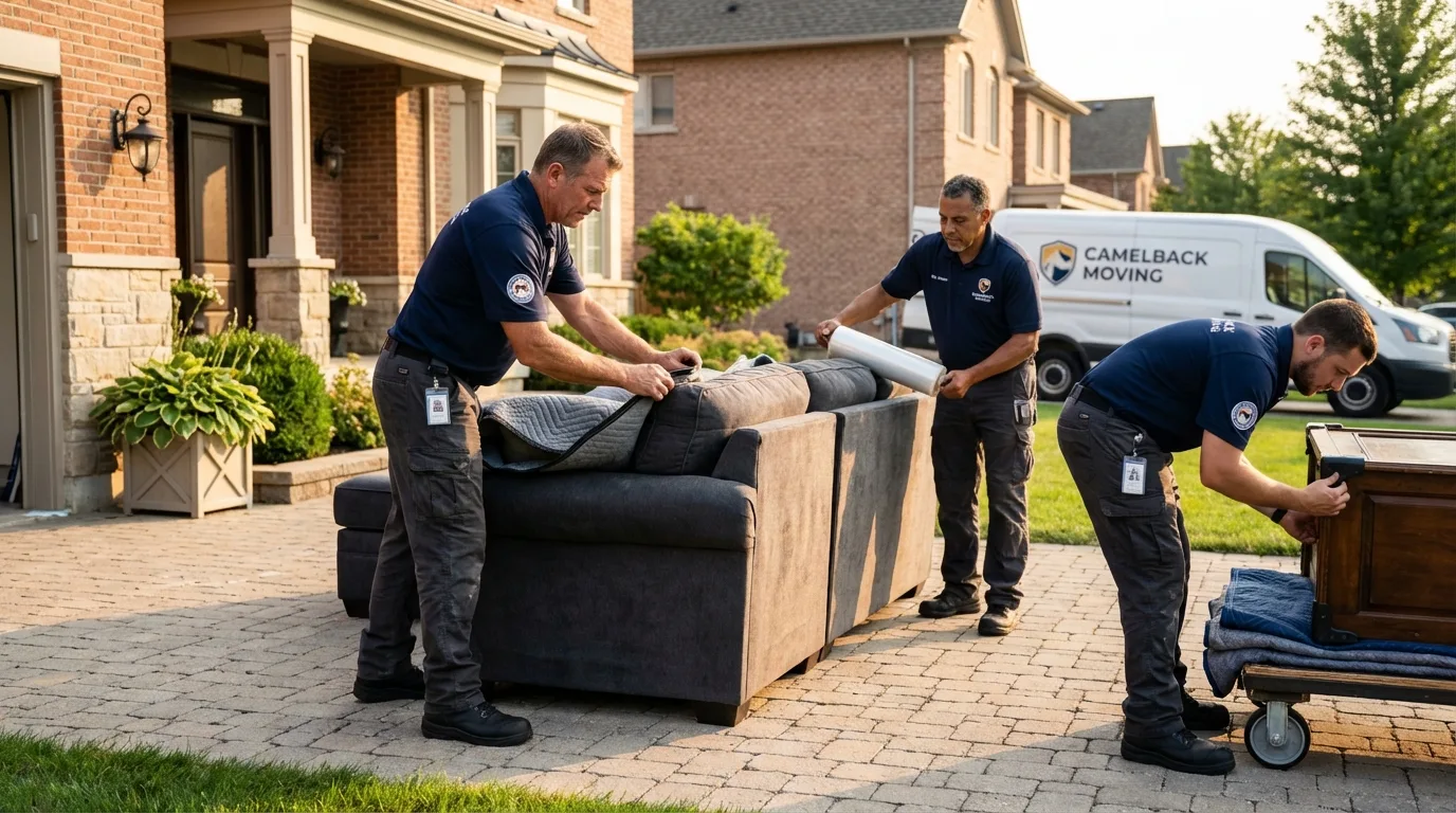 Large estate moving crew wrapping furniture in Independence, LA