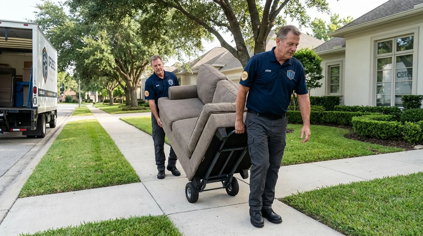 Local residential moving crew loading furniture in Independence, LA